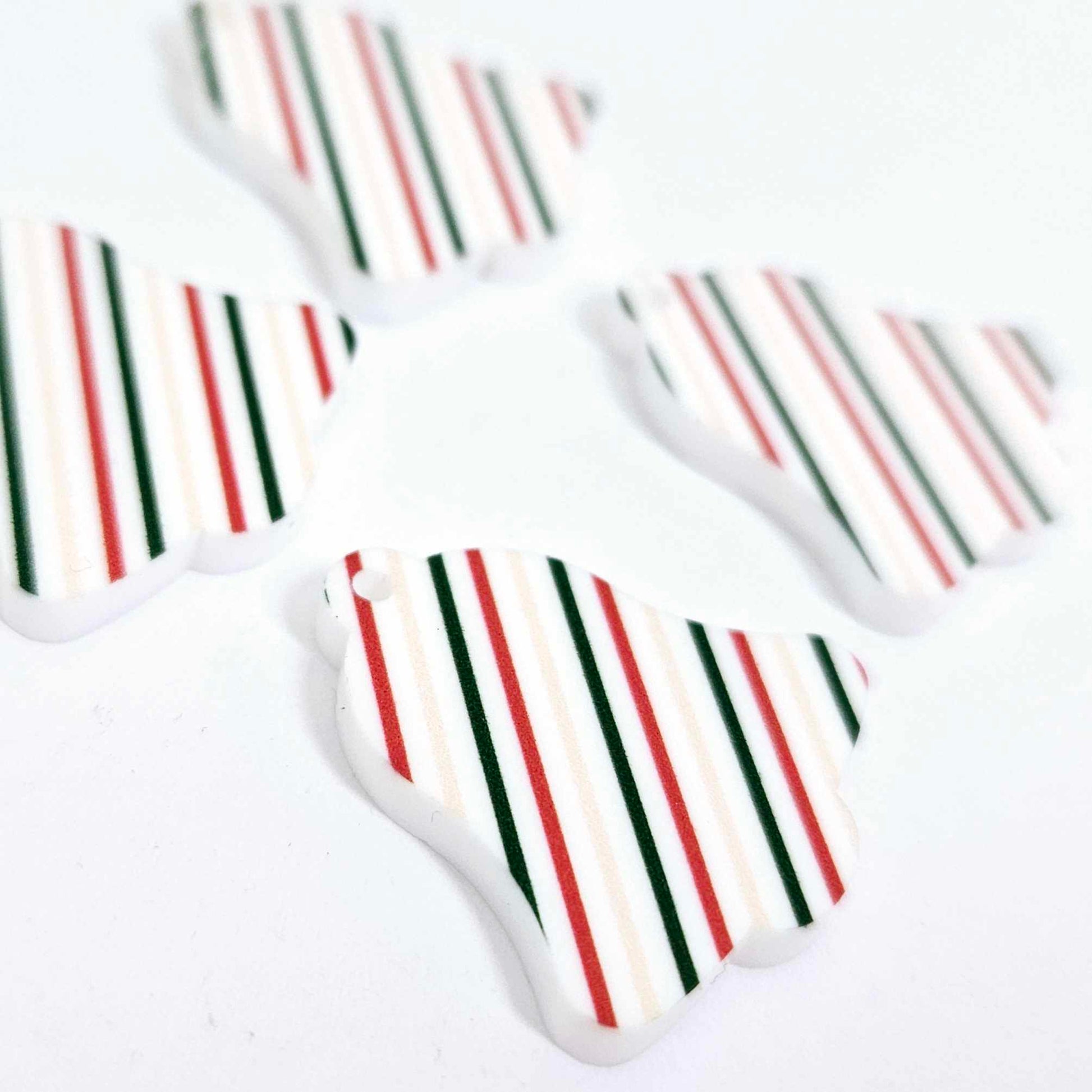 stripy red green gold bells bows Christmas Xmas UV printed DIY earring supplies laser cut acrylic dangles blanks layered hoops