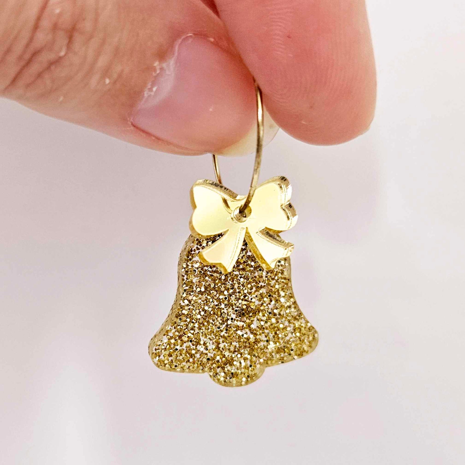 gold glitter bells red mirror bows Christmas Xmas DIY earring supplies laser cut acrylic dangles blanks layered hoops