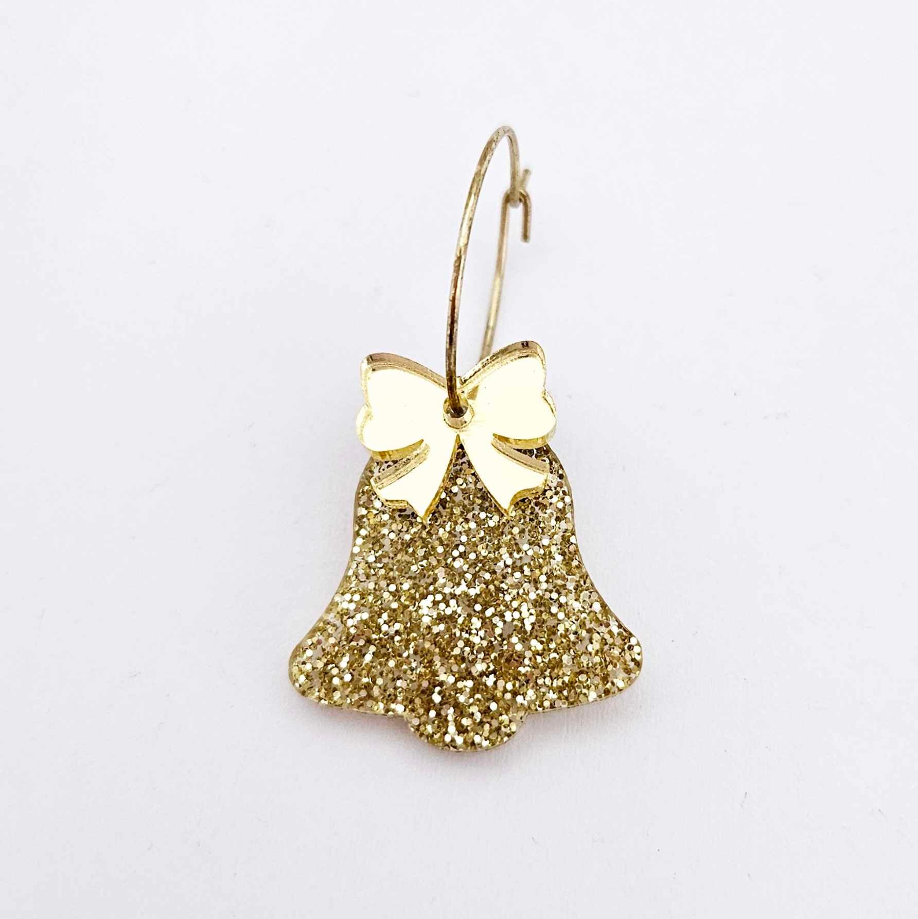 gold glitter bells red mirror bows Christmas Xmas DIY earring supplies laser cut acrylic dangles blanks layered hoops