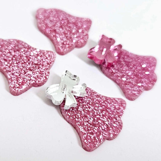 pink glitter bells silver mirror bows Christmas Xmas DIY earring supplies laser cut acrylic dangles blanks layered hoops