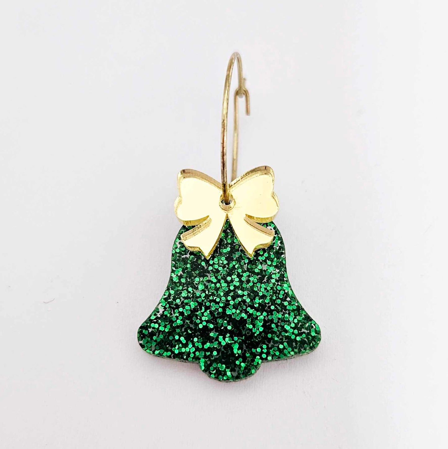 green glitter bells red gold mirror bows Christmas Xmas DIY earring supplies laser cut acrylic dangles blanks layered hoops