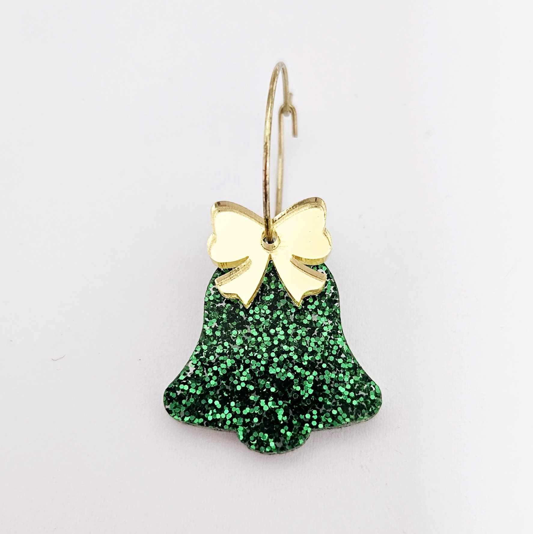 green glitter bells red gold mirror bows Christmas Xmas DIY earring supplies laser cut acrylic dangles blanks layered hoops