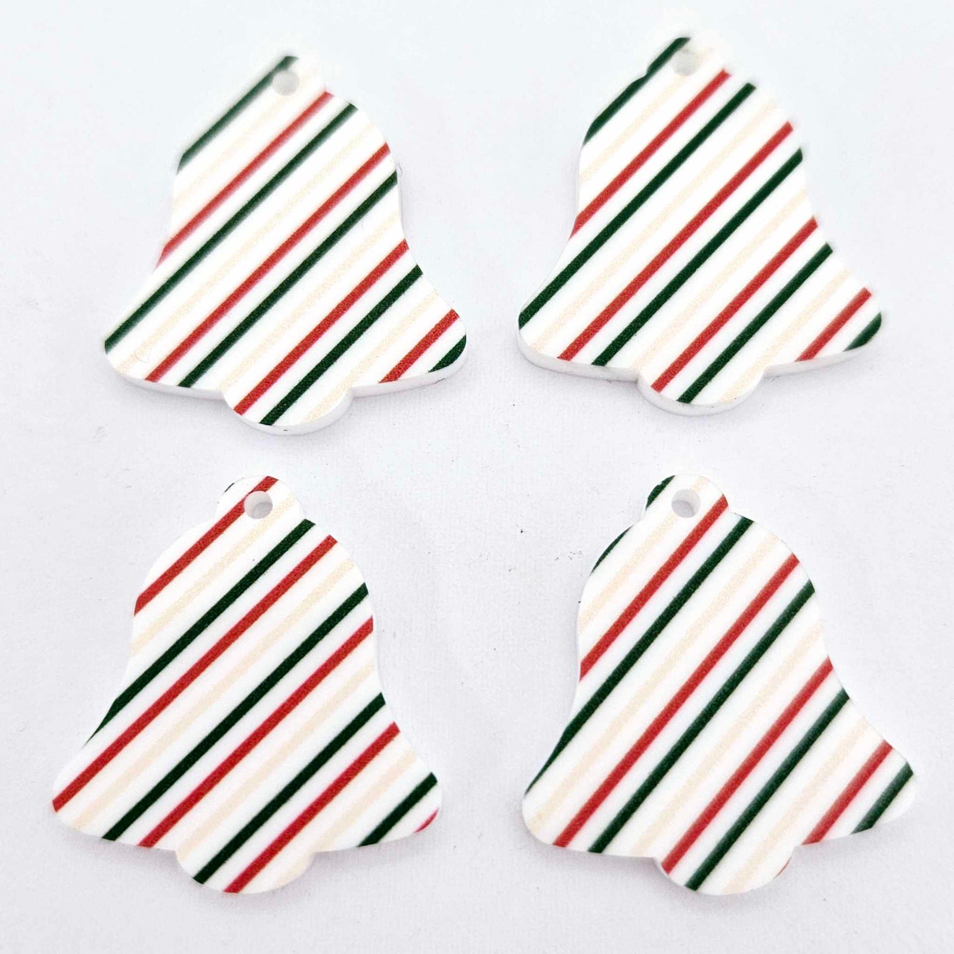 stripy red green gold bells bows Christmas Xmas UV printed DIY earring supplies laser cut acrylic dangles blanks layered hoops