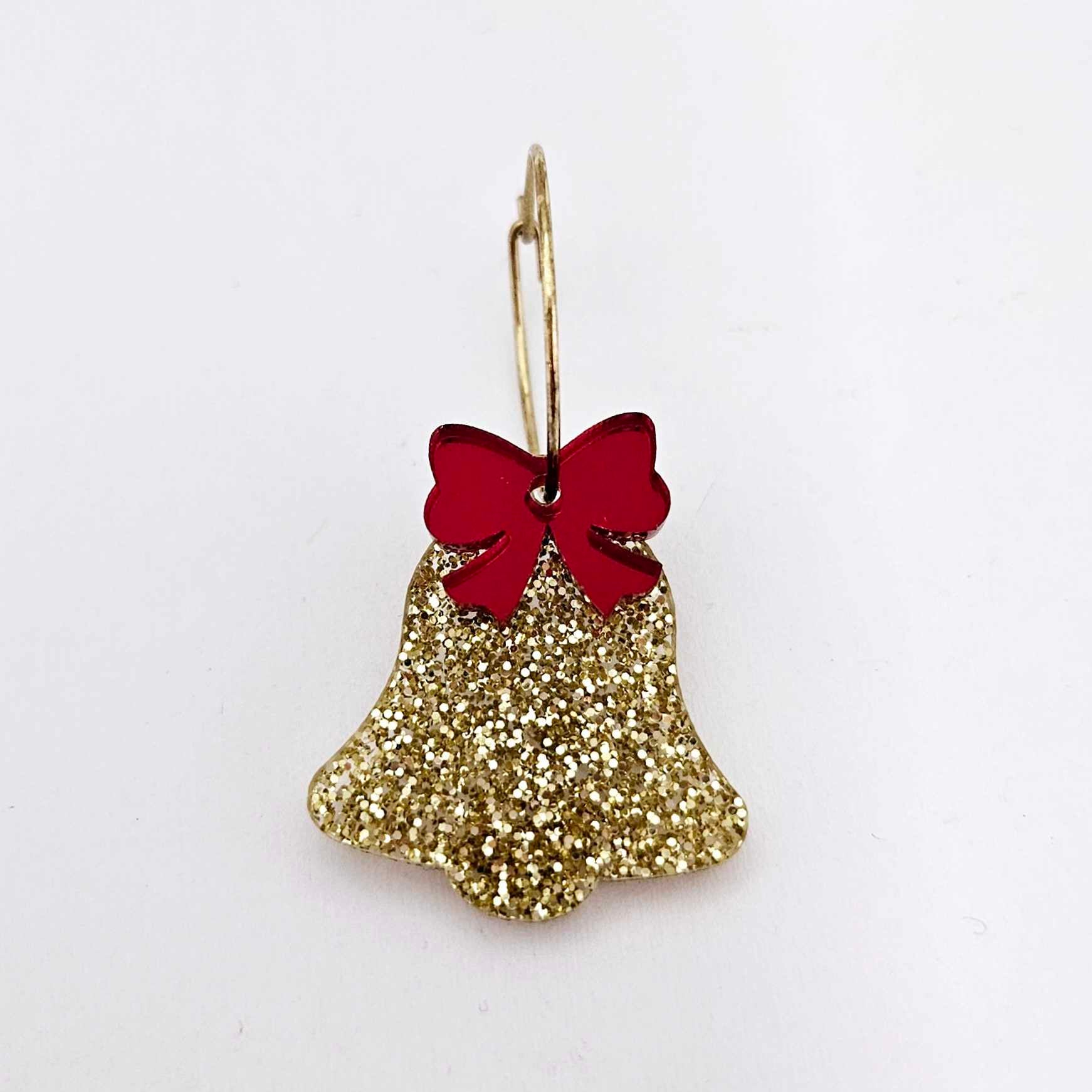 gold glitter bells red mirror bows Christmas Xmas DIY earring supplies laser cut acrylic dangles blanks layered hoops