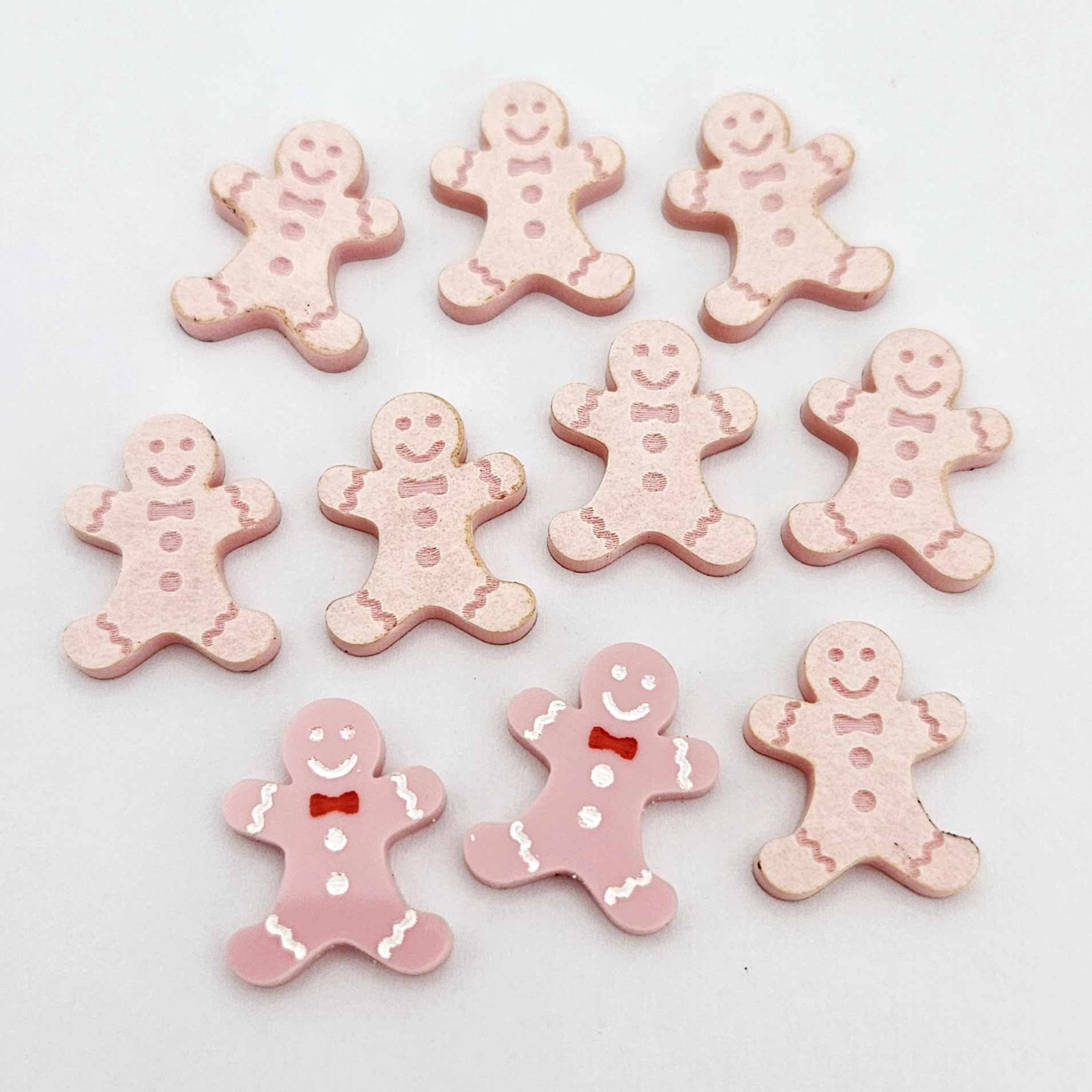 pastel pink gingerbread men Christmas Xmas DIY earring supplies laser cut acrylic studs blanks engraved paint fill