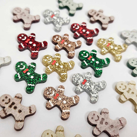 gold red green silver copper bronze glitter gingerbread men Christmas Xmas DIY earring supplies laser cut acrylic studs blanks engraved paint fill mixed pack