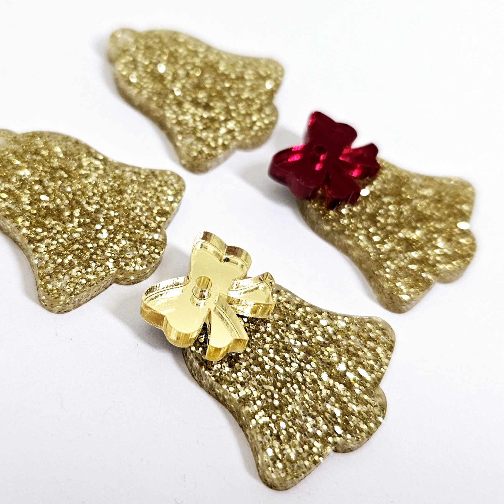 gold glitter bells red mirror bows Christmas Xmas DIY earring supplies laser cut acrylic dangles blanks layered hoops