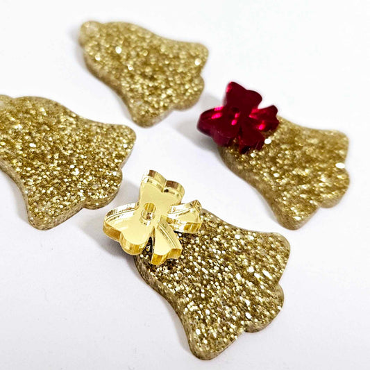 gold glitter bells red mirror bows Christmas Xmas DIY earring supplies laser cut acrylic dangles blanks layered hoops