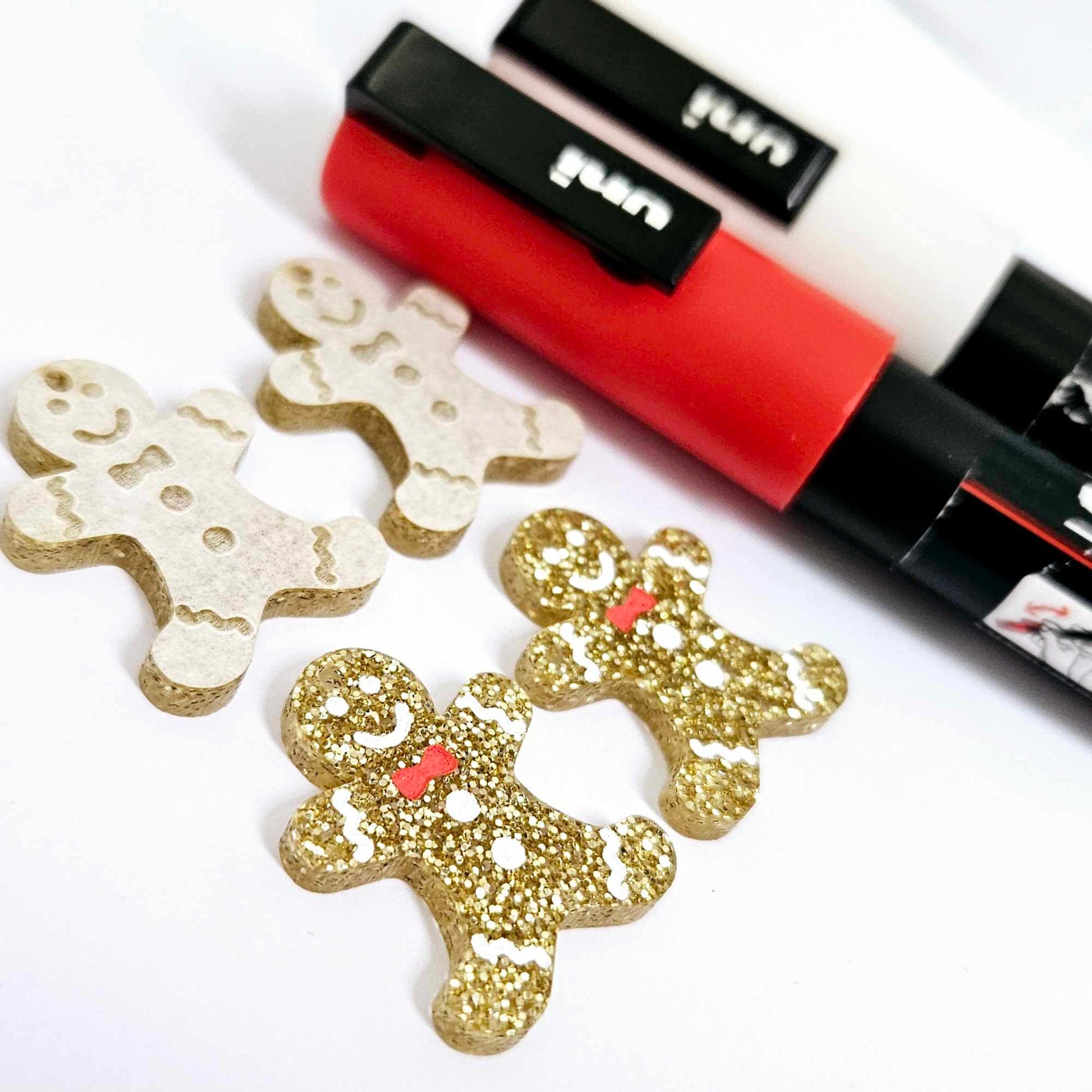 gold glitter gingerbread men Christmas Xmas DIY earring supplies laser cut acrylic mini small petite dangles blanks engraved paint fill kids