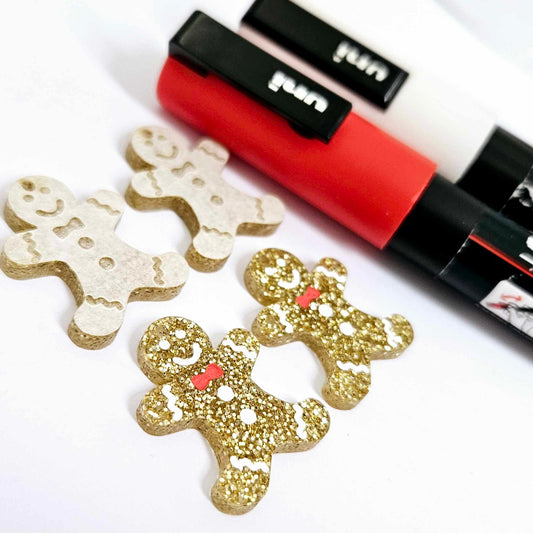 gold glitter gingerbread men Christmas Xmas DIY earring supplies laser cut acrylic mini small petite dangles blanks engraved paint fill kids