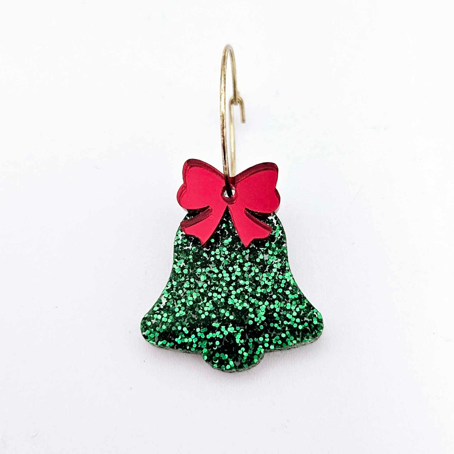 green glitter bells red gold mirror bows Christmas Xmas DIY earring supplies laser cut acrylic dangles blanks layered hoops