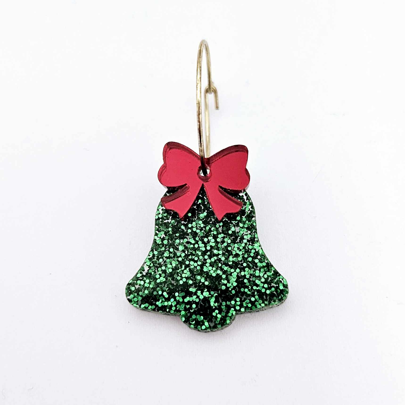green glitter bells red gold mirror bows Christmas Xmas DIY earring supplies laser cut acrylic dangles blanks layered hoops