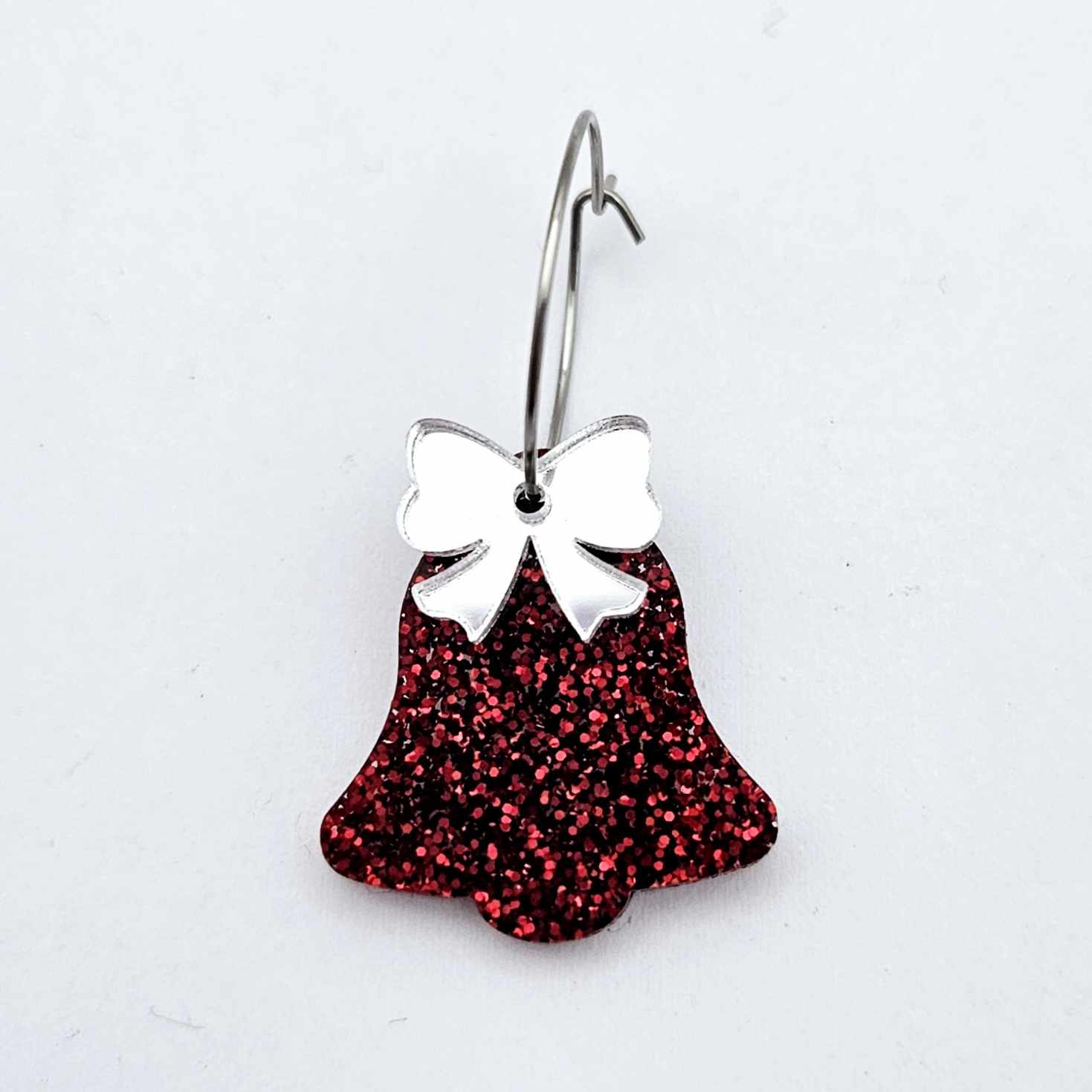red glitter bells silver gold mirror bows Christmas Xmas DIY earring supplies laser cut acrylic dangles blanks layered hoops