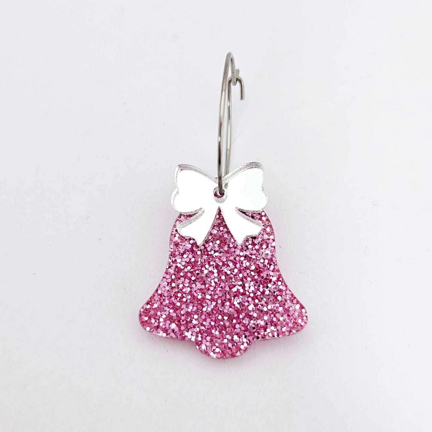 pink glitter bells silver mirror bows Christmas Xmas DIY earring supplies laser cut acrylic dangles blanks layered hoops