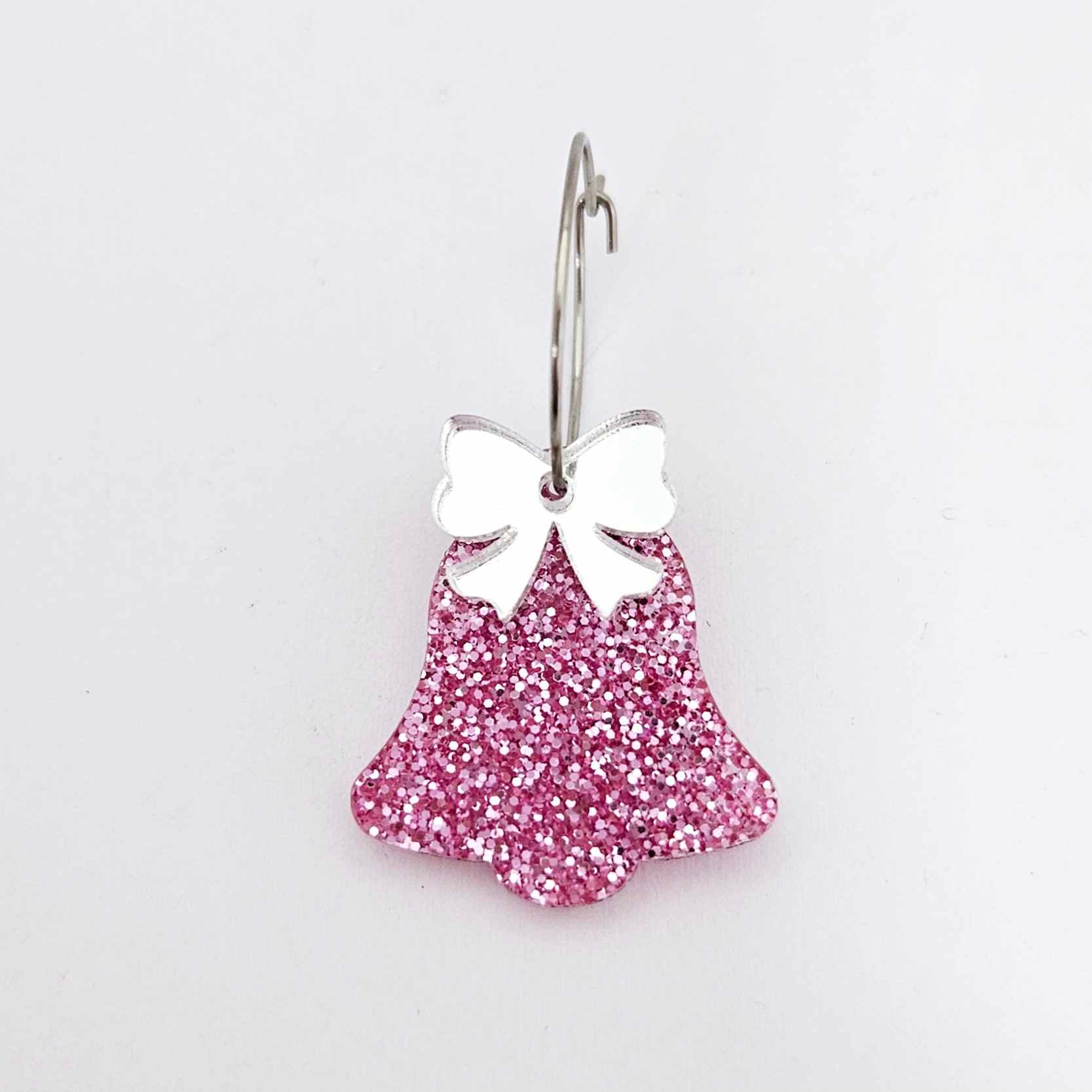 pink glitter bells silver mirror bows Christmas Xmas DIY earring supplies laser cut acrylic dangles blanks layered hoops