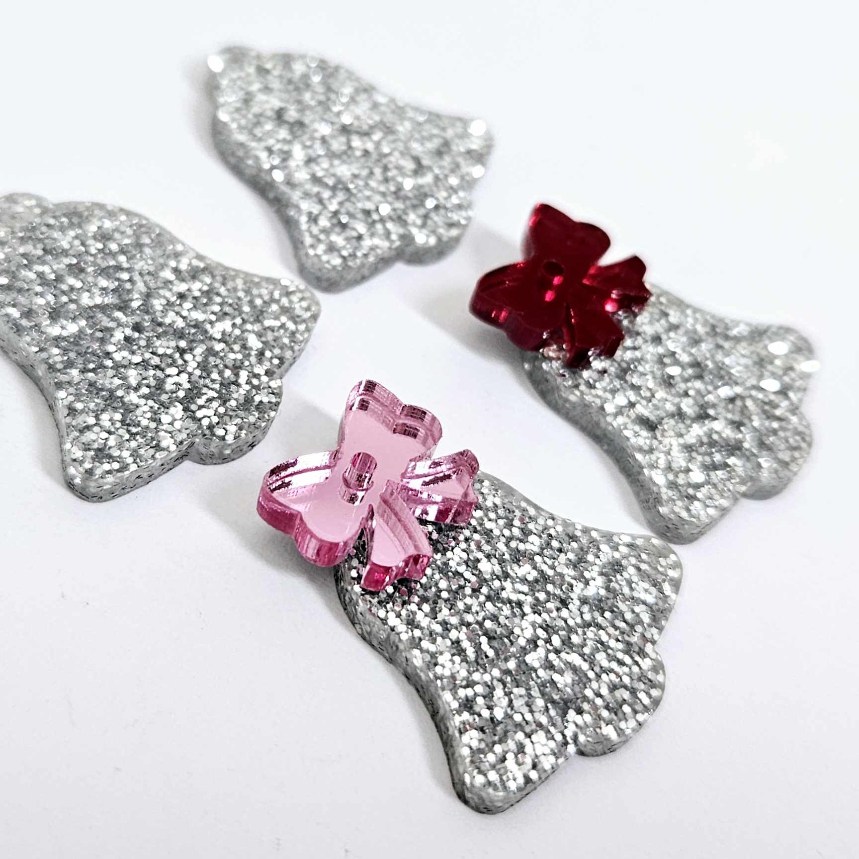 silver glitter bells red pink mirror bows Christmas Xmas DIY earring supplies laser cut acrylic dangles blanks layered hoops