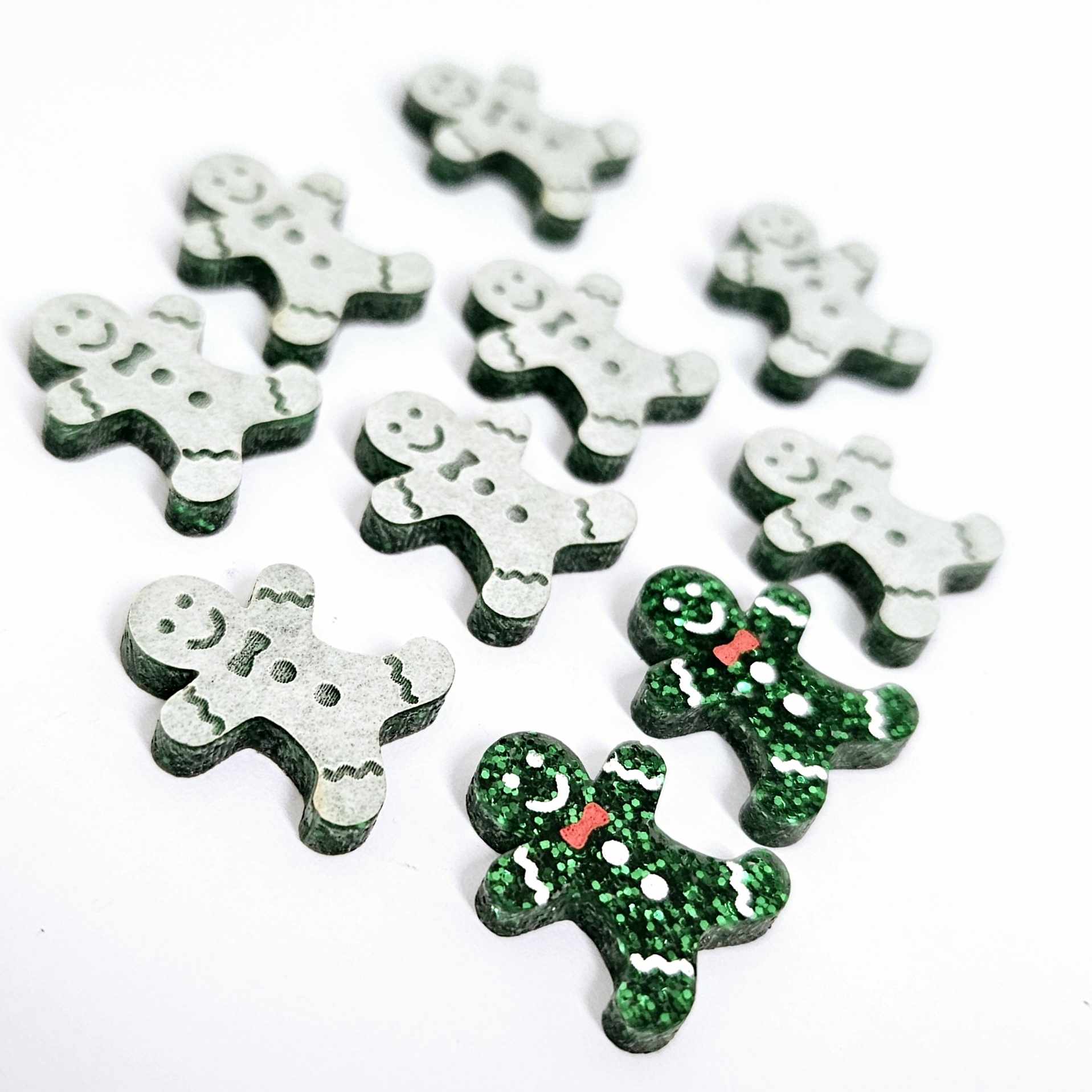 green glitter gingerbread men Christmas Xmas DIY earring supplies laser cut acrylic studs blanks engraved paint fill mixed pack