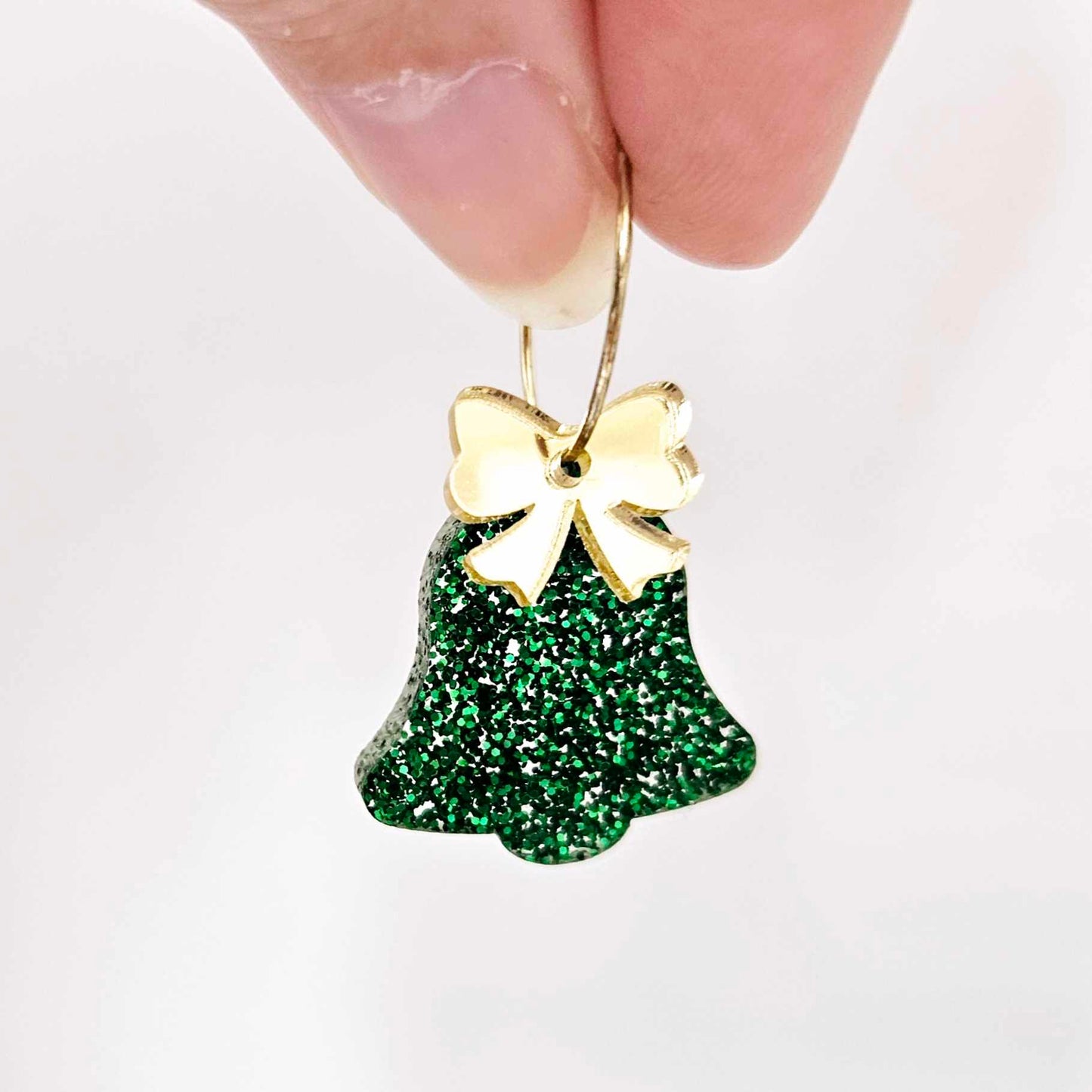 green glitter bells red gold mirror bows Christmas Xmas DIY earring supplies laser cut acrylic dangles blanks layered hoops