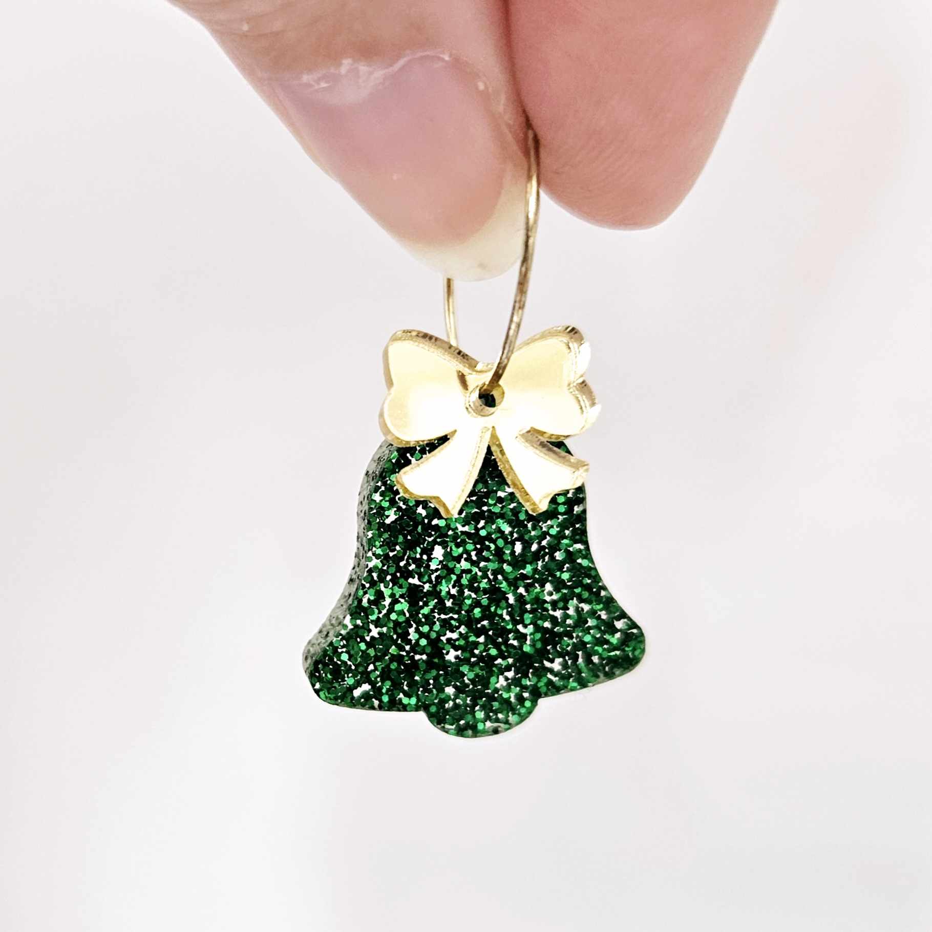green glitter bells red gold mirror bows Christmas Xmas DIY earring supplies laser cut acrylic dangles blanks layered hoops
