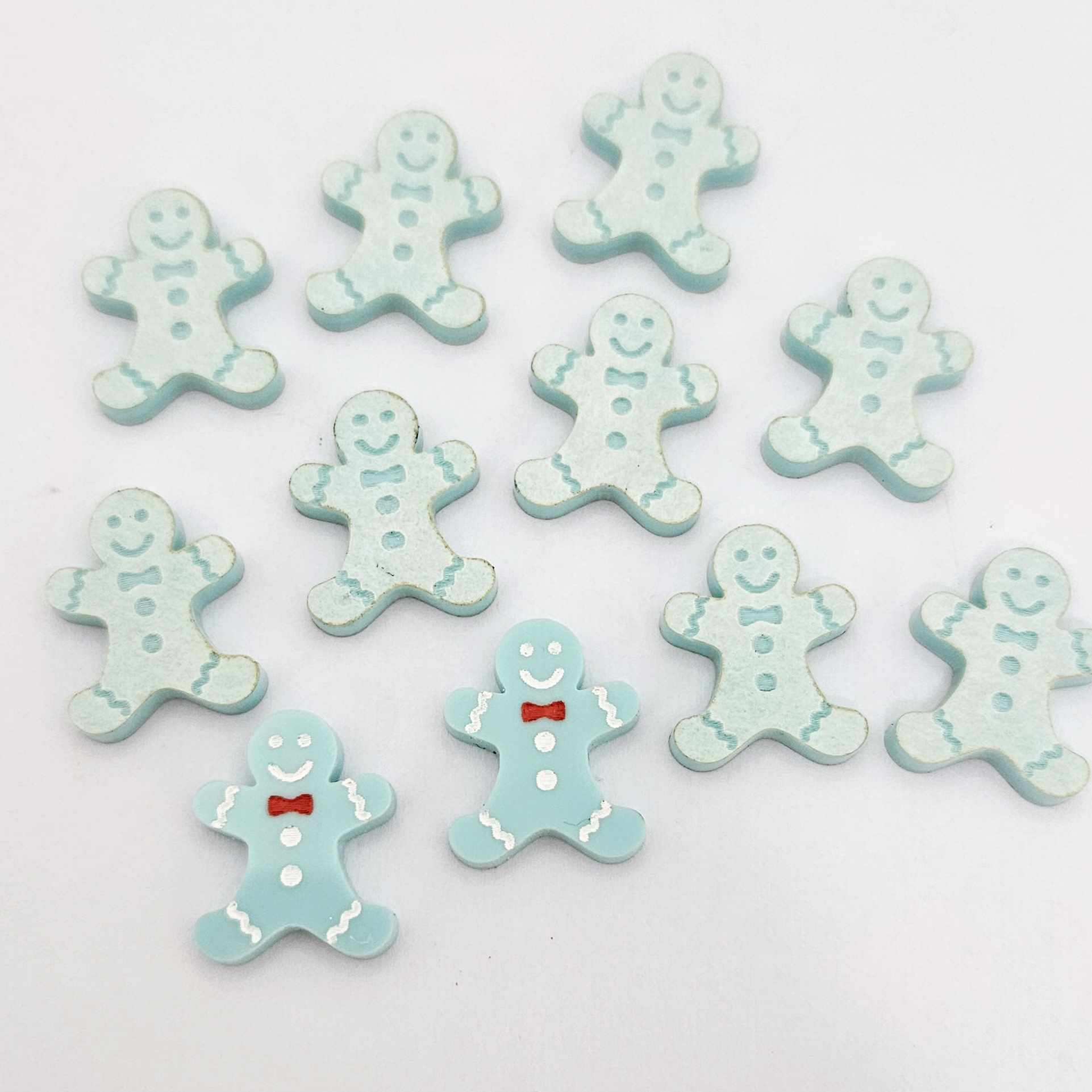 pastel turquoise aqua gingerbread men Christmas Xmas DIY earring supplies laser cut acrylic studs blanks engraved paint fill