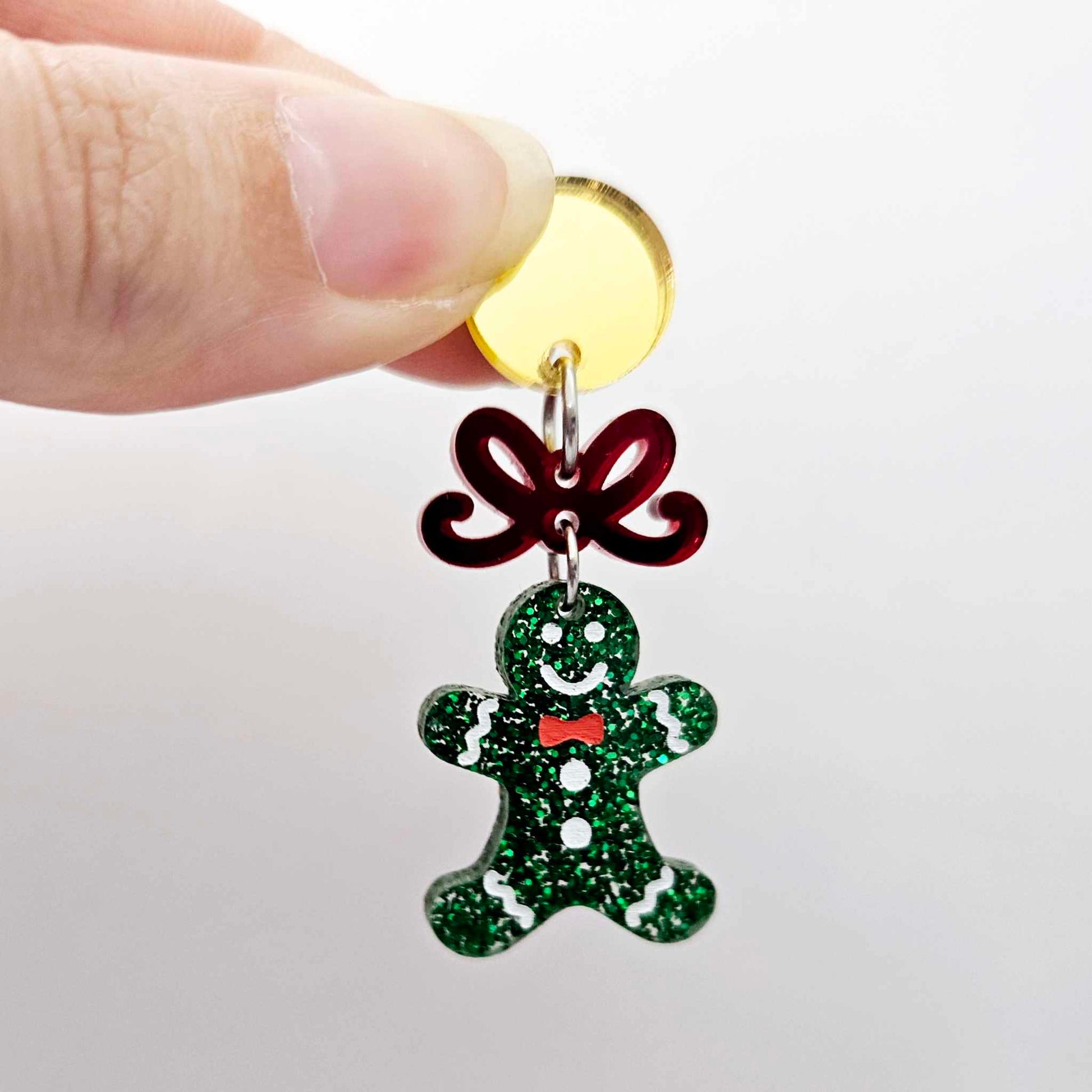 green glitter gingerbread men Christmas Xmas DIY earring supplies laser cut acrylic mini small petite dangles blanks engraved paint fill kids