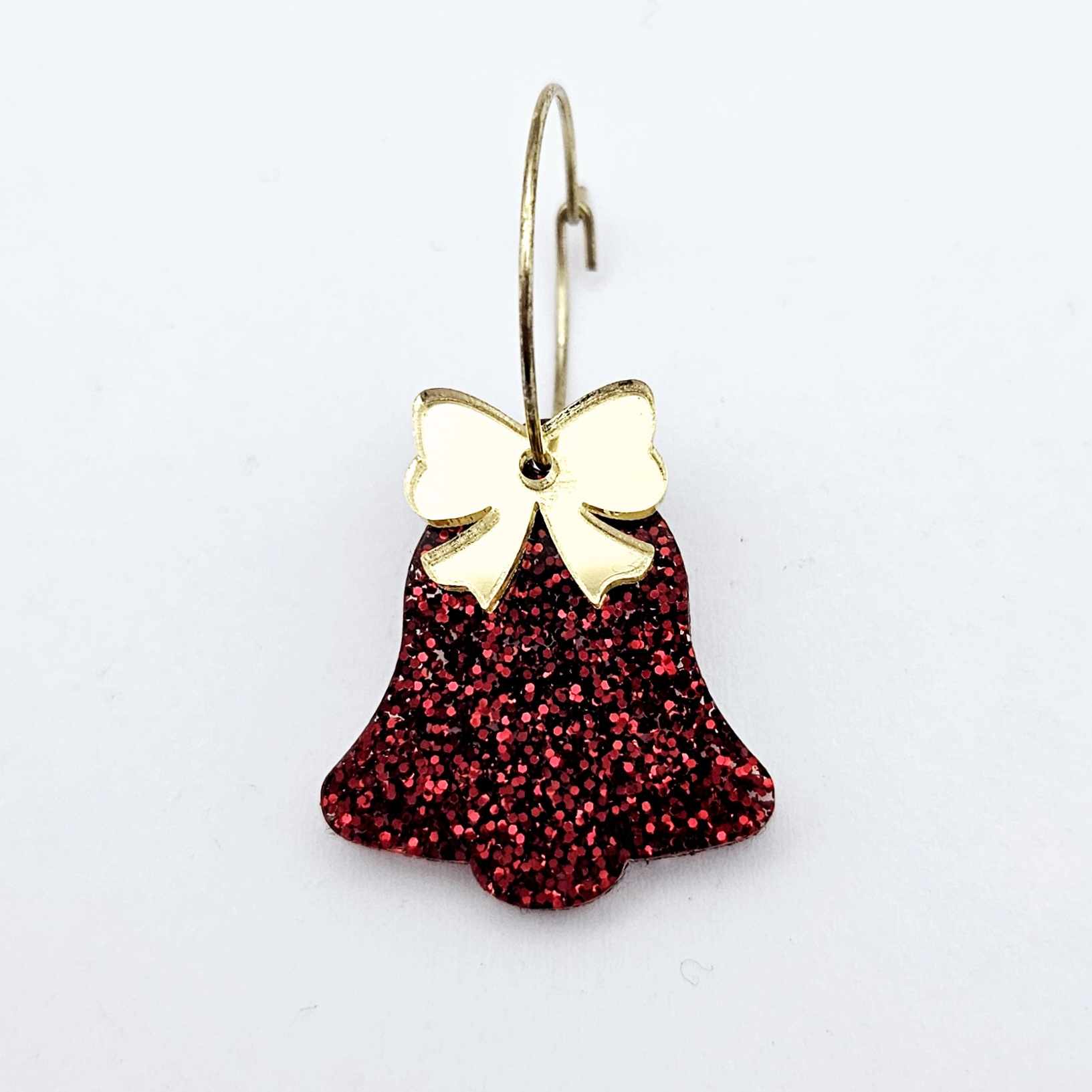 red glitter bells silver gold mirror bows Christmas Xmas DIY earring supplies laser cut acrylic dangles blanks layered hoops