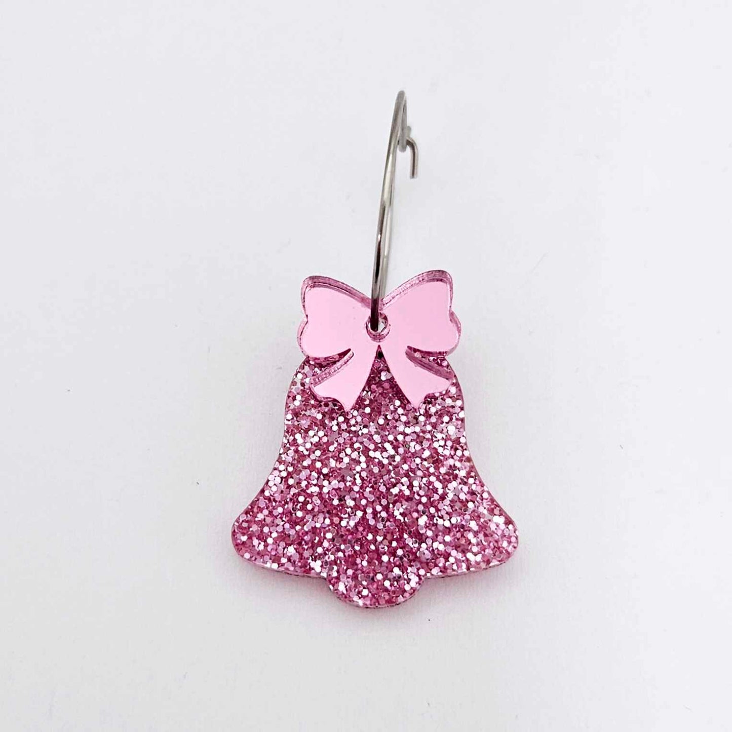pink glitter bells silver mirror bows Christmas Xmas DIY earring supplies laser cut acrylic dangles blanks layered hoops