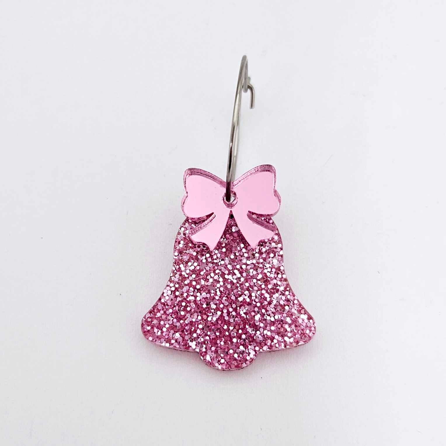 pink glitter bells silver mirror bows Christmas Xmas DIY earring supplies laser cut acrylic dangles blanks layered hoops