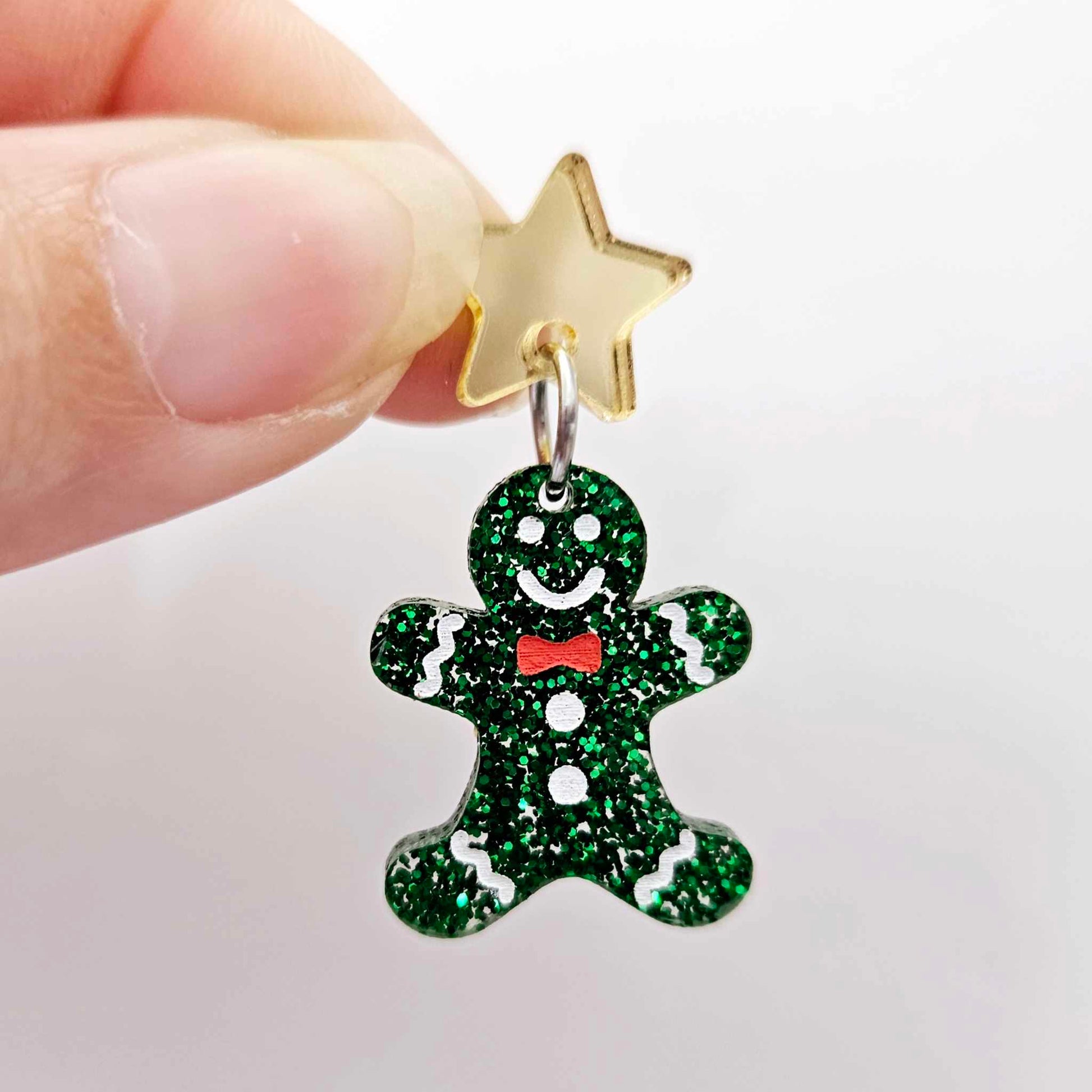 green glitter gingerbread men Christmas Xmas DIY earring supplies laser cut acrylic mini small petite dangles blanks engraved paint fill kids