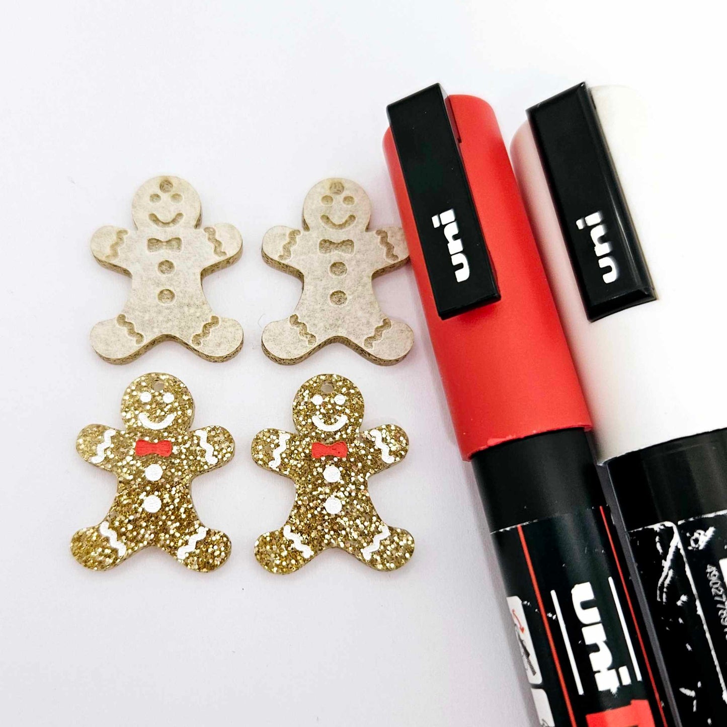 gold glitter gingerbread men Christmas Xmas DIY earring supplies laser cut acrylic mini small petite dangles blanks engraved paint fill kids