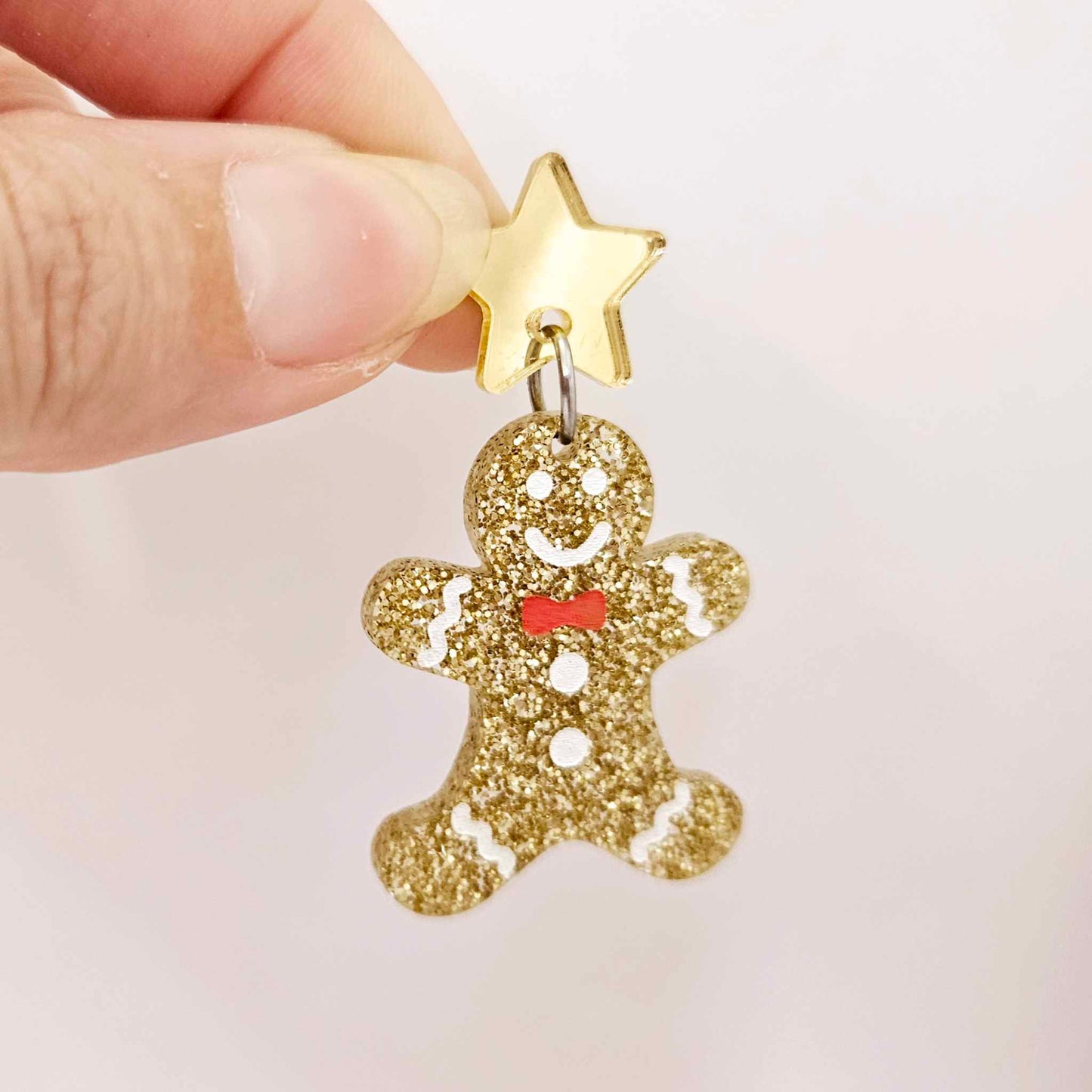 gold glitter gingerbread men Christmas Xmas DIY earring supplies laser cut acrylic dangles blanks engraved paint fill