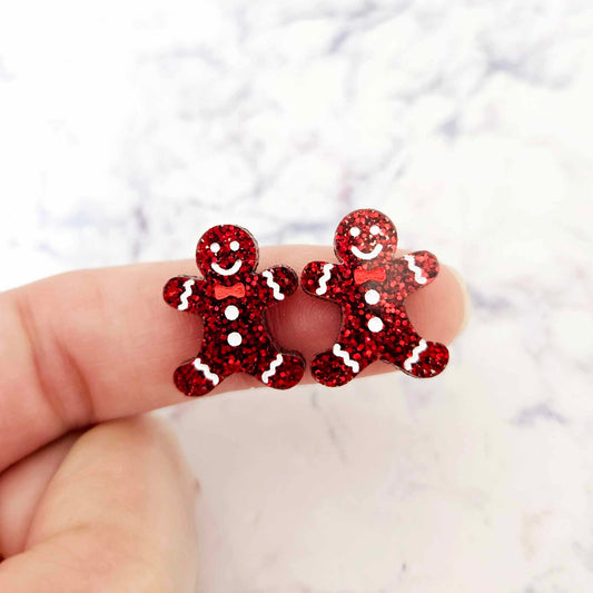 red glitter gingerbread men Christmas Xmas DIY earring supplies laser cut acrylic studs blanks engraved paint fill mixed pack