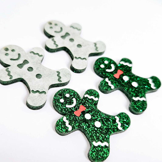 green glitter gingerbread men Christmas Xmas DIY earring supplies laser cut acrylic dangles blanks engraved paint fill