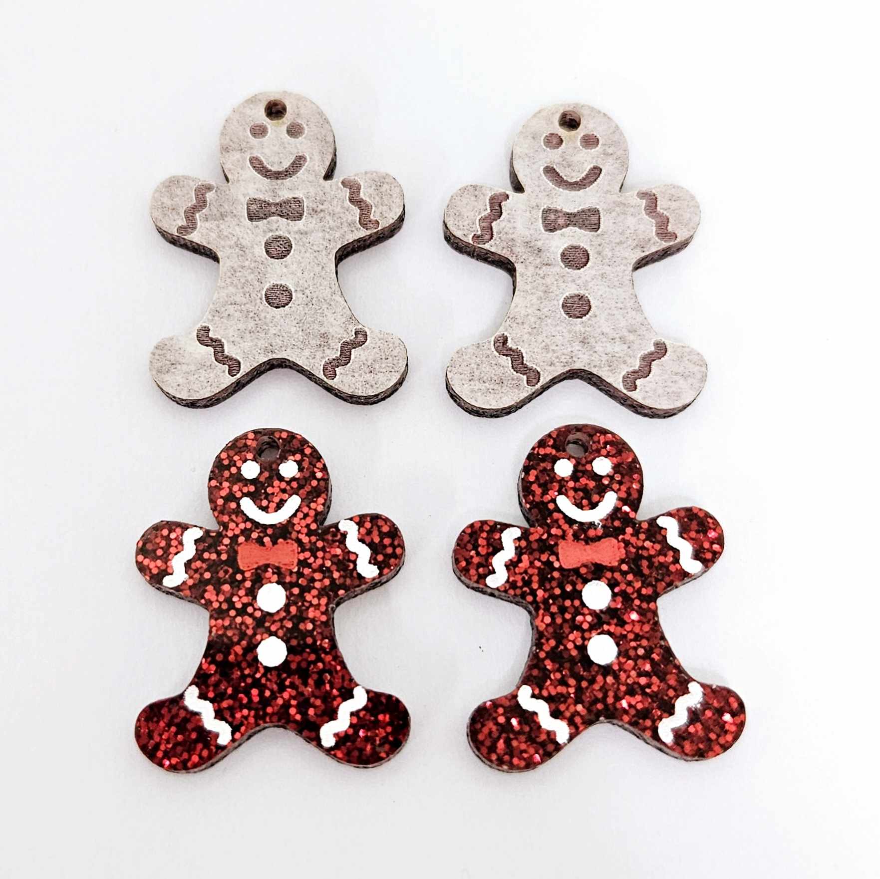 red glitter gingerbread men Christmas Xmas DIY earring supplies laser cut acrylic mini small petite dangles blanks engraved paint fill kids