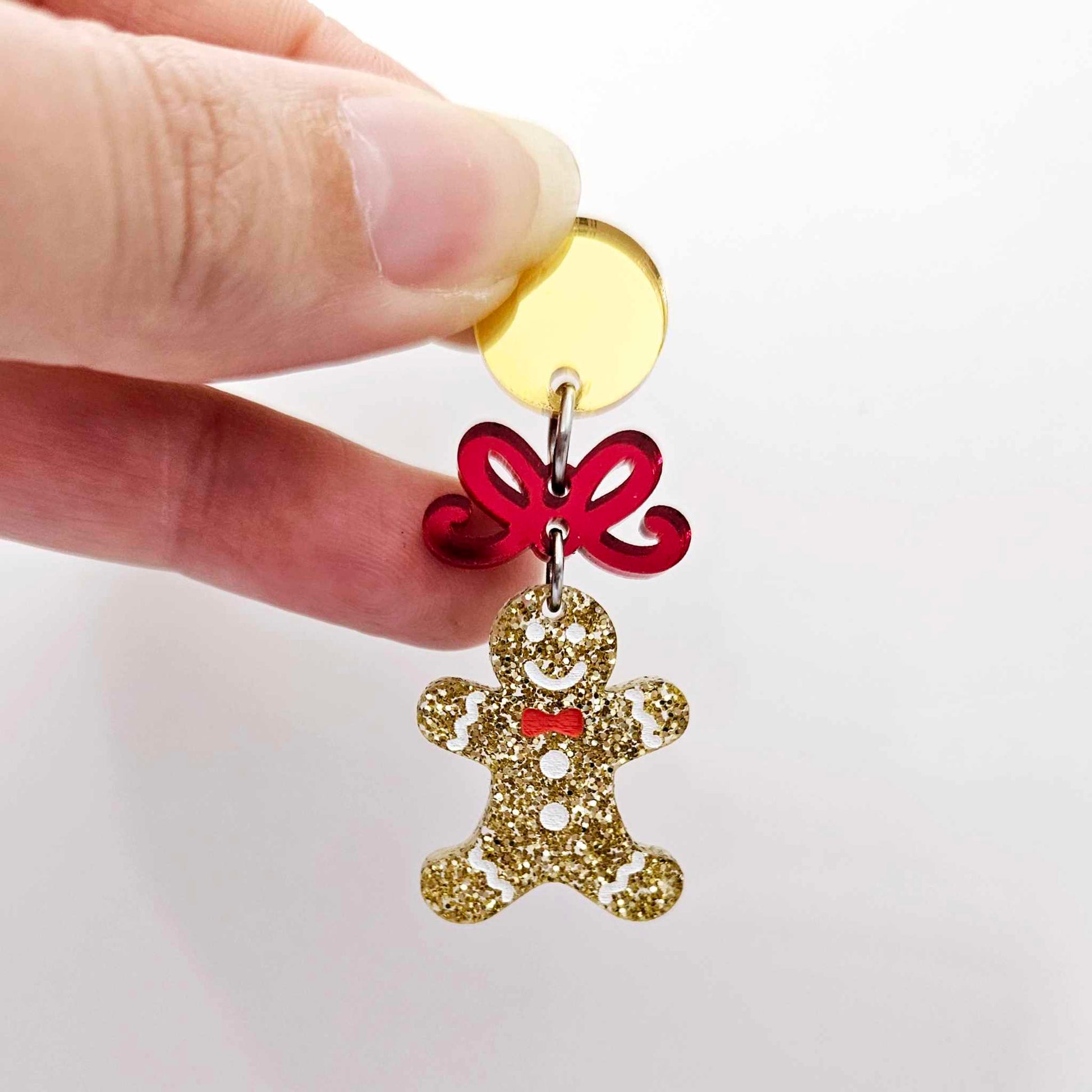 gold glitter gingerbread men Christmas Xmas DIY earring supplies laser cut acrylic mini small petite dangles blanks engraved paint fill kids
