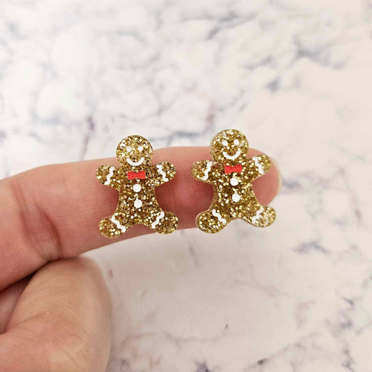 gold glitter gingerbread men Christmas Xmas DIY earring supplies laser cut acrylic studs blanks engraved paint fill mixed pack