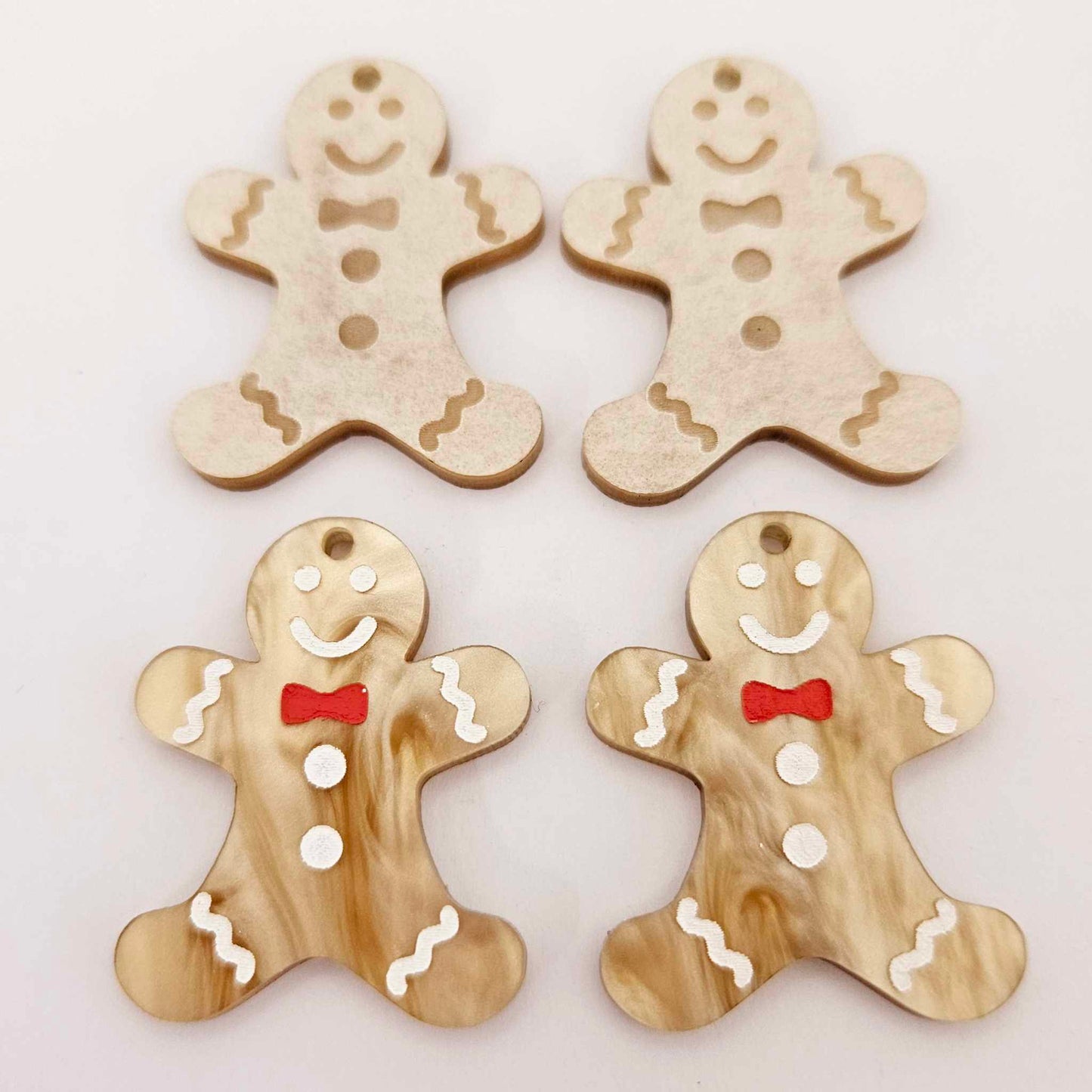 gold brown marble gingerbread men Christmas Xmas DIY earring supplies laser cut acrylic dangles blanks engraved paint fill