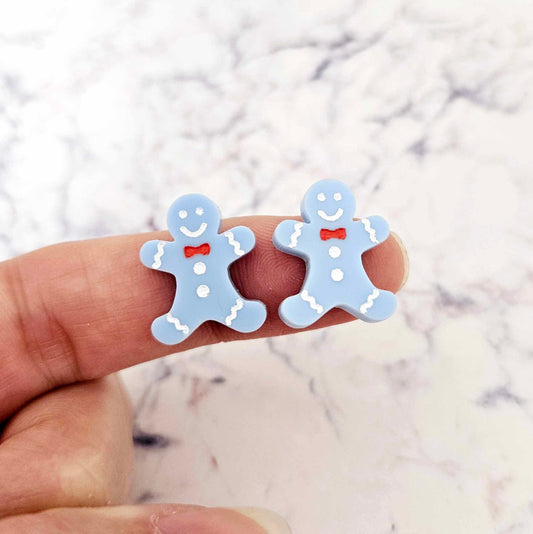 pastel blue gingerbread men Christmas Xmas DIY earring supplies laser cut acrylic studs blanks engraved paint fill