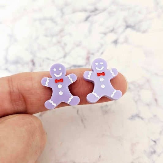 pastel purple gingerbread men Christmas Xmas DIY earring supplies laser cut acrylic studs blanks engraved paint fill