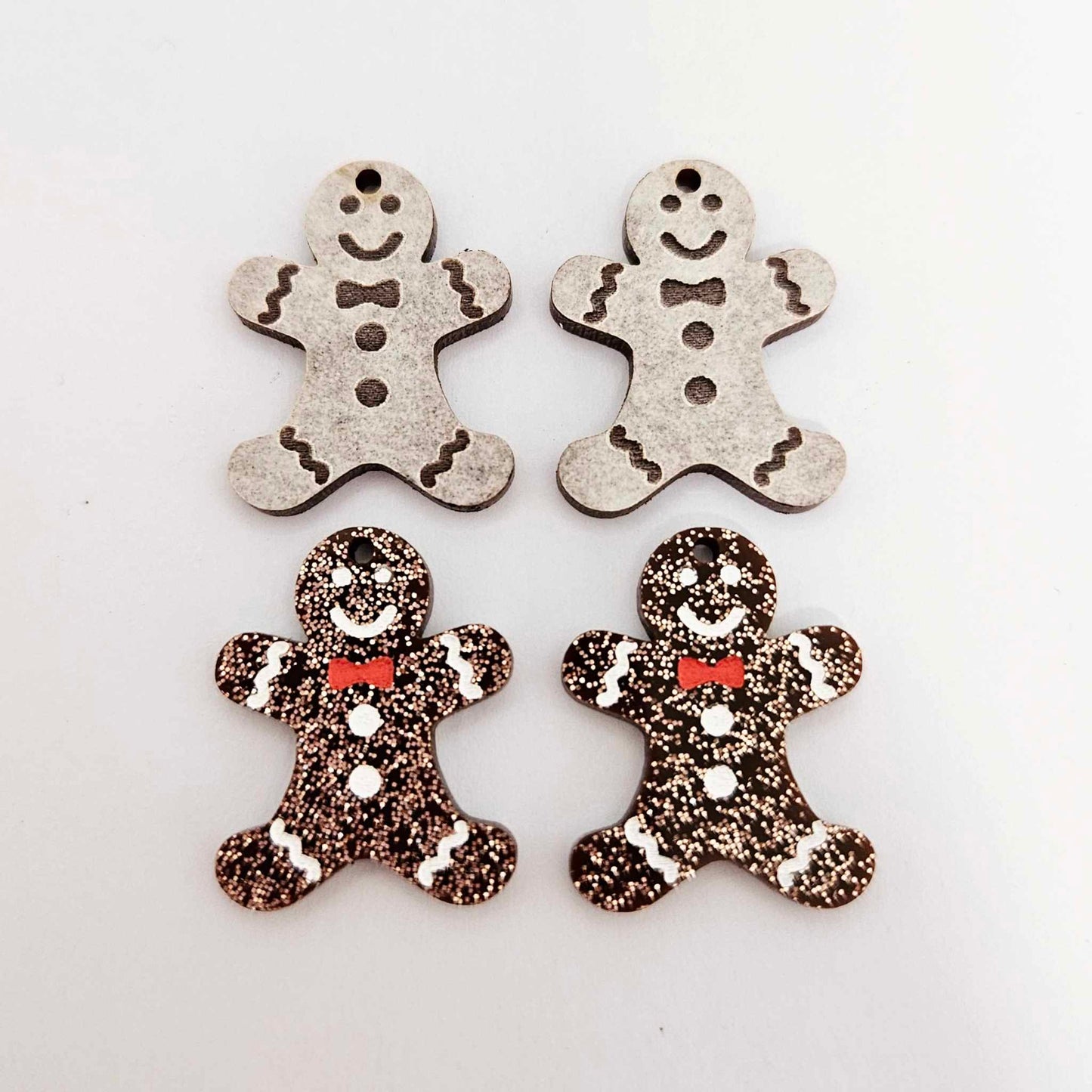 copper bronze brown glitter gingerbread men Christmas Xmas DIY earring supplies laser cut acrylic mini small petite dangles blanks engraved paint fill kids