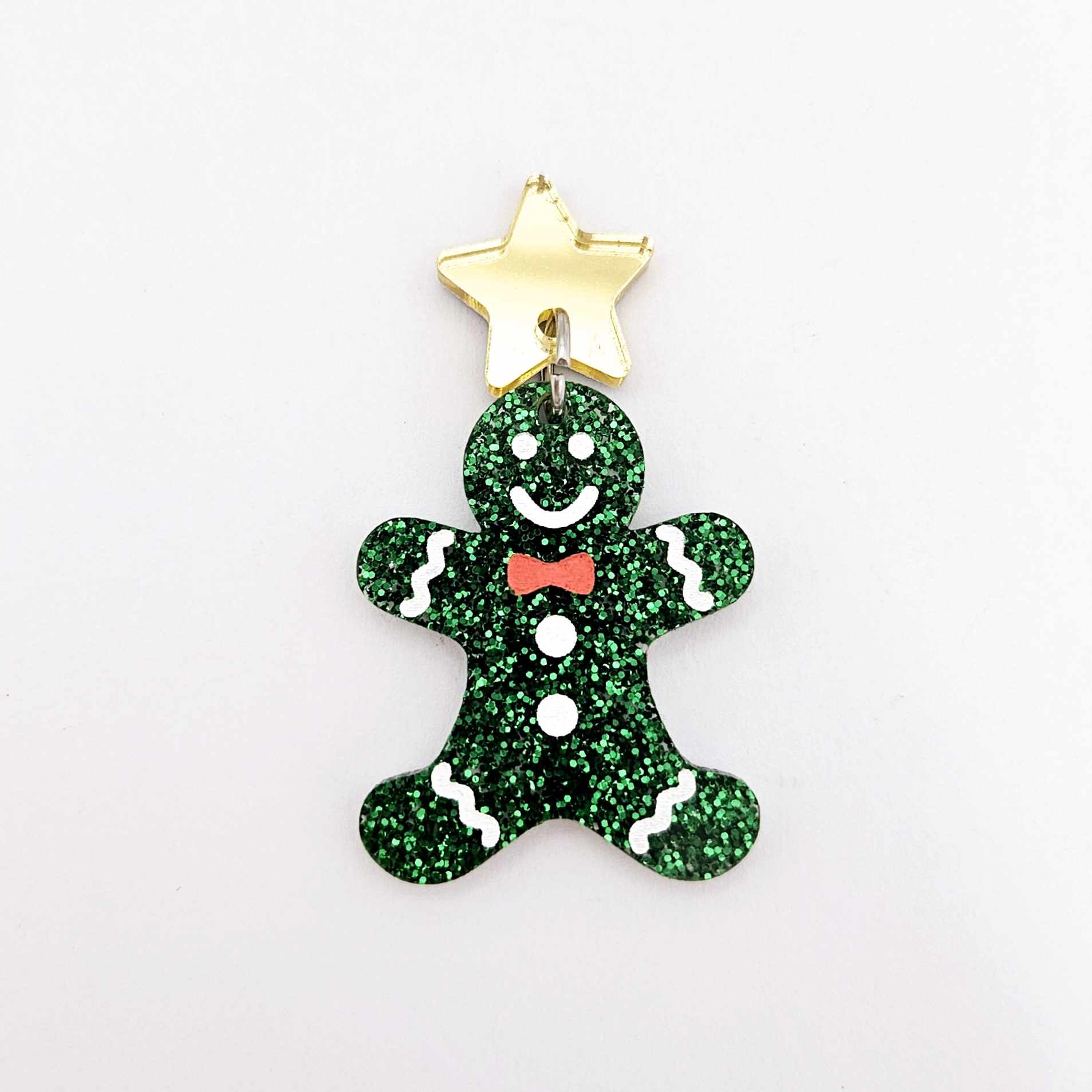 green glitter gingerbread men Christmas Xmas DIY earring supplies laser cut acrylic dangles blanks engraved paint fill