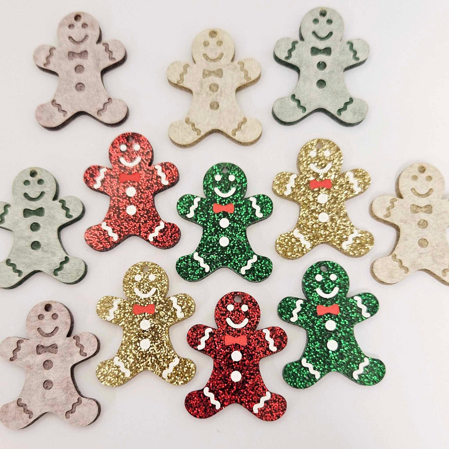 gold green red glitter mixed pack gingerbread men Christmas Xmas DIY earring supplies laser cut acrylic dangles blanks engraved paint fill