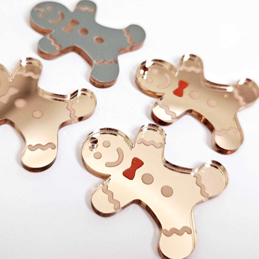 rose gold mirror gingerbread men Christmas Xmas DIY earring supplies laser cut acrylic dangles blanks engraved paint fill