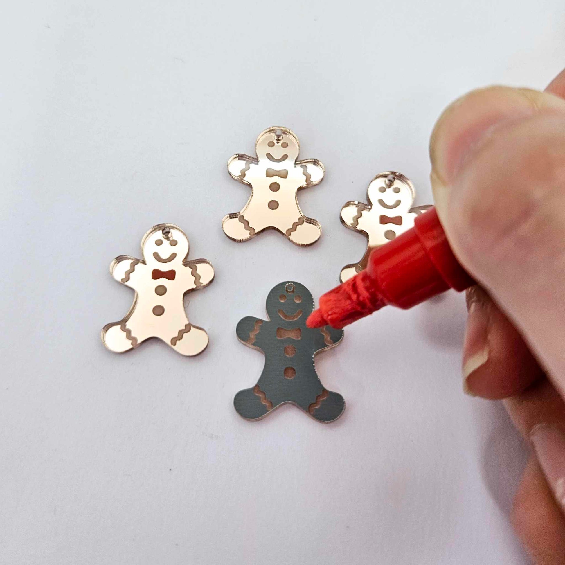 rose gold mirror gingerbread men Christmas Xmas DIY earring supplies laser cut acrylic mini small petite dangles blanks engraved paint fill kids