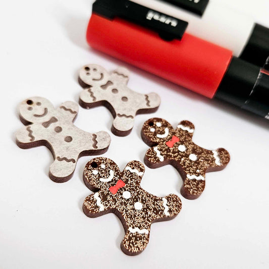 copper bronze brown glitter gingerbread men Christmas Xmas DIY earring supplies laser cut acrylic mini small petite dangles blanks engraved paint fill kids
