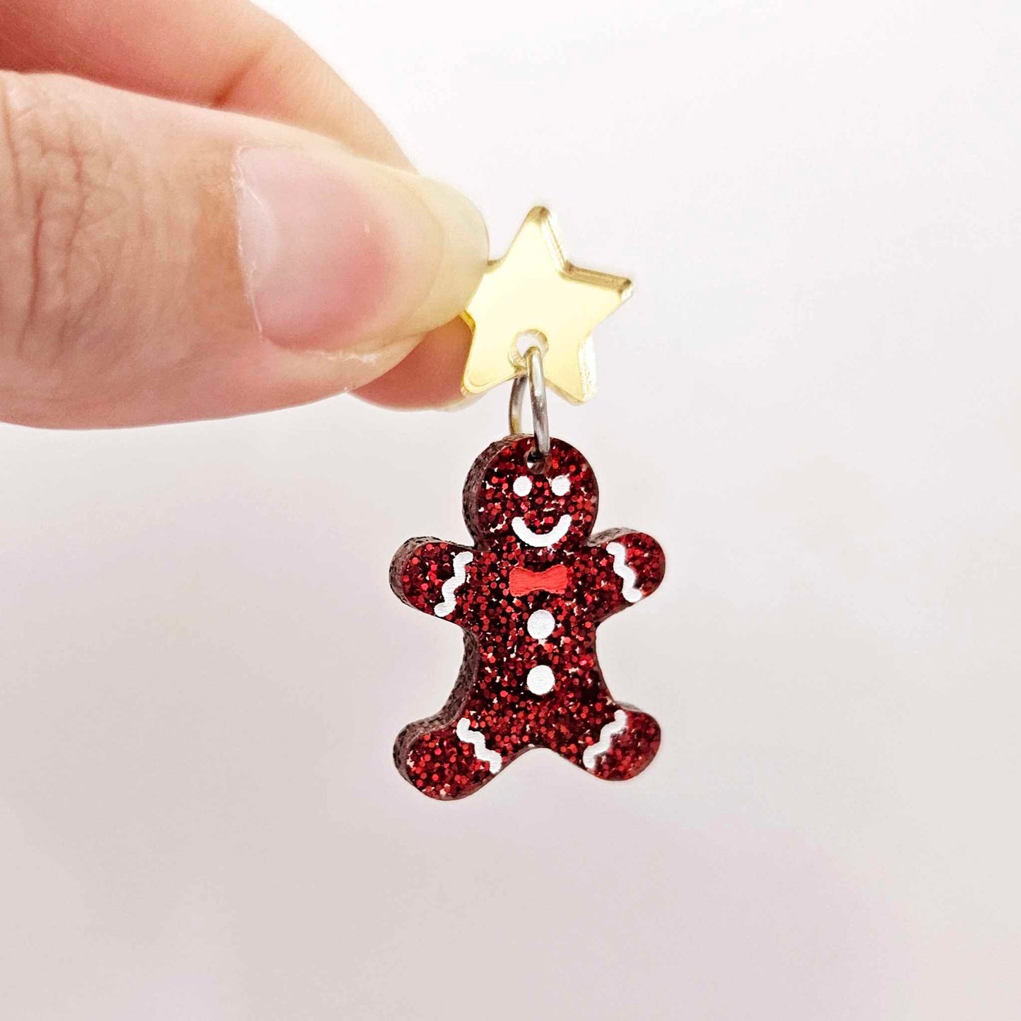 red glitter gingerbread men Christmas Xmas DIY earring supplies laser cut acrylic mini small petite dangles blanks engraved paint fill kids