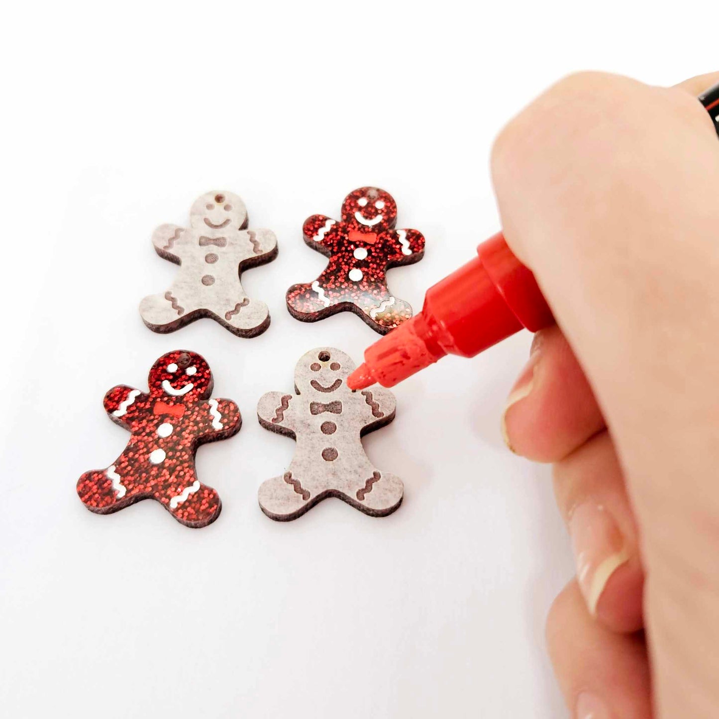 red glitter gingerbread men Christmas Xmas DIY earring supplies laser cut acrylic mini small petite dangles blanks engraved paint fill kids