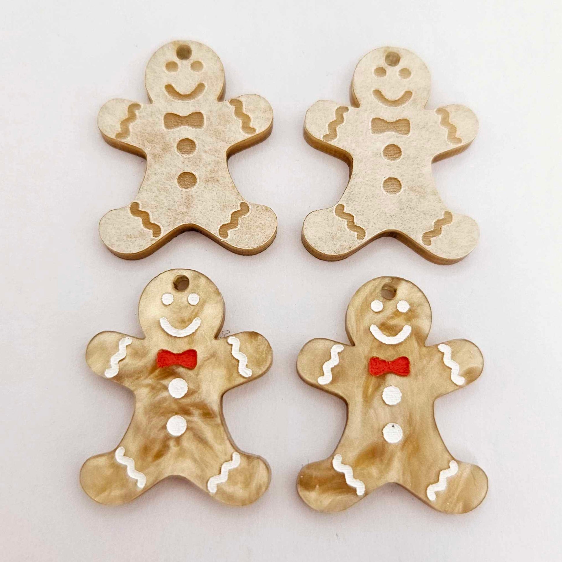 gold brown pearl marble gingerbread men Christmas Xmas DIY earring supplies laser cut acrylic mini small petite dangles blanks engraved paint fill kids