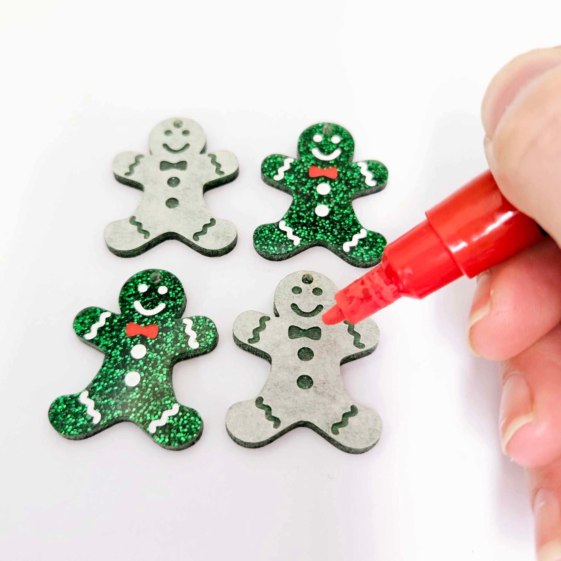 green glitter gingerbread men Christmas Xmas DIY earring supplies laser cut acrylic dangles blanks engraved paint fill