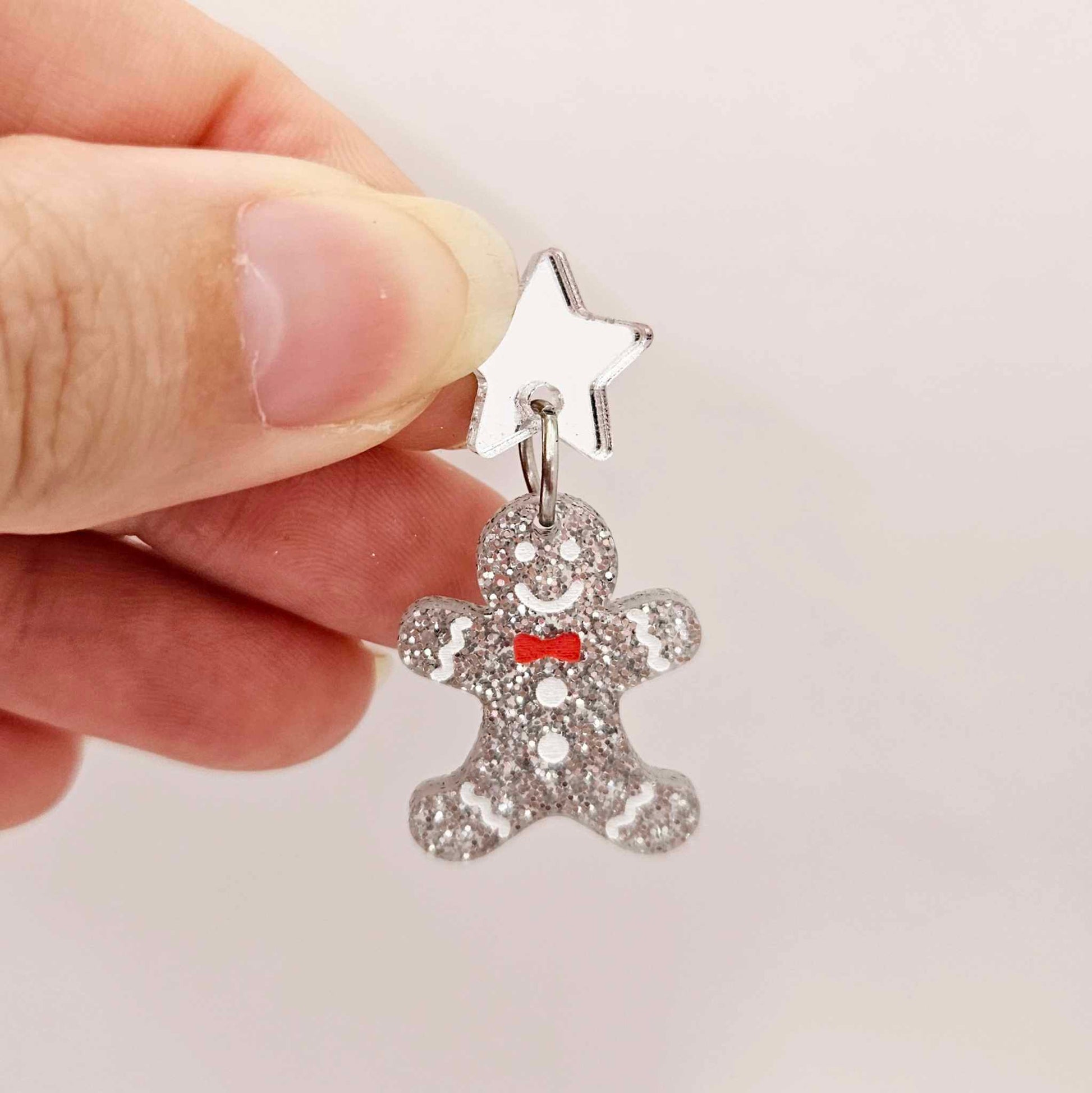 silver glitter gingerbread men Christmas Xmas DIY earring supplies laser cut acrylic mini small petite dangles blanks engraved paint fill kids
